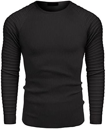 Men's Cable Knit Sweater Stripe Crew Neck Long Sleeve Pullover
