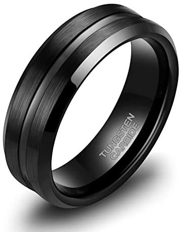 TRUMIUM 8mm Mens Wedding Ring Tungsten Centre Groove Beveled Edge Matte Brushed Comfort Fit Size 6-14