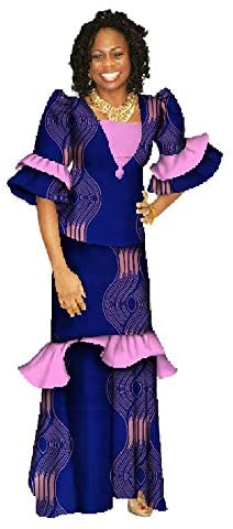 Women Wedding Dress 3/4 Long Sleeve Dashiki African Print 2 PC Skirts Sets