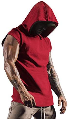 Men's Workout Hooded Tank Top Gym Muscle Cut Off Short Sleeves T-Shirt