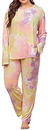 Plus Size Pajama Set Pants Women Tie Dye Long Sleeve Shirts Nightwear Sleep & Lounge Pjs