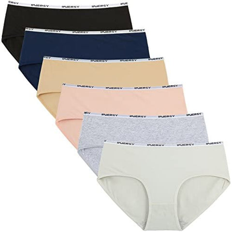 INNERSY Womens Cotton Sporty Underwear Hipster Panties Regular & Plus Size 6-Pack