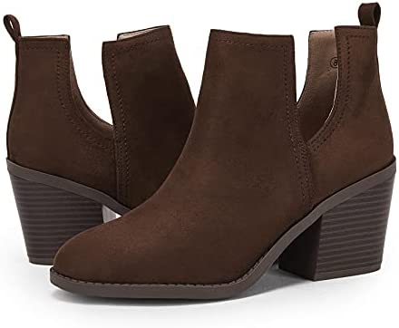 Women Chunky Block Stacked Low Heel Ankle Boots Cut Out Pointed Toe Comfortable Booties