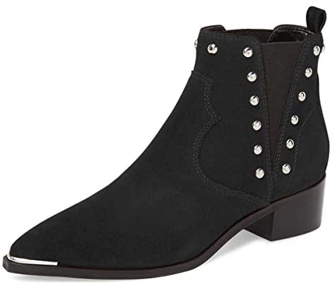 FSJ Women Dressy Chelsea Ankle Boots Pointed Toe Chunky Low Heels Side Panel Faux Suede Shoes Size 4-15 US