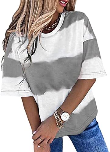 Women Gradient Striped T-Shirt Casual Short Sleeve Print Tunic Top