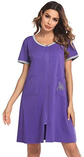 Women Zip-up Bathrobes Short Nightgown