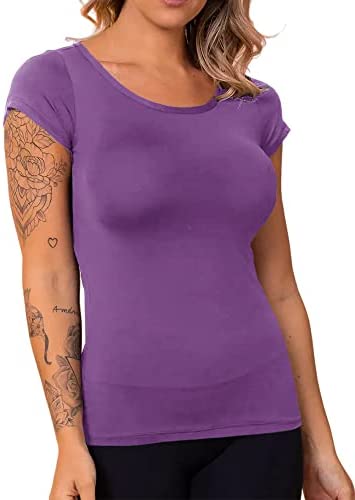 Womens Short Sleeve Backless Slim Workout T-Shirt Yoga Running Workout Essential Tops