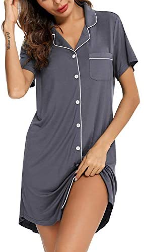 Pajama Nightgown for Women Short/Long Sleeve Button Down Nightwear Top Boyfriend Sleep Shirts Nightdress S-XXL