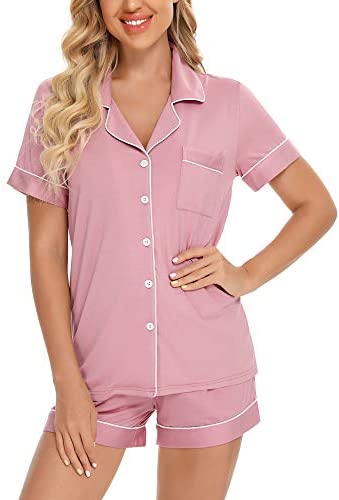 Womens Pajamas Set Short Sleeve Sleepwear Button Down Nightwear Shorts Soft Pj Sets S-XXL