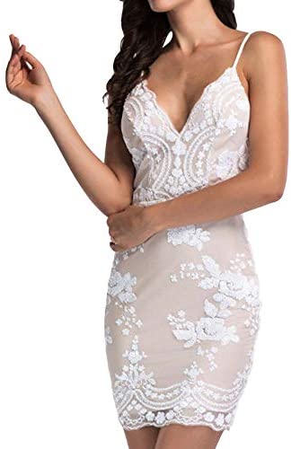 Women’s Sexy Backless Sparkling Dress Sequins Floral Deep V Neck Clubwear Party Bodycon Mini Short Dress