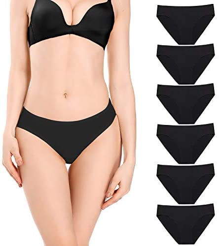 POKARLA Women's Hi-Cut Bikini Panties Soft Stretch Cotton Underwear Hipster Ladies Briefs 6-Pack(Regular & Plus Size)