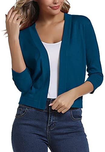 Urban CoCo Women's 3/4 Sleeve Cropped Cardigan Sweater Elegant Shrugs for Women