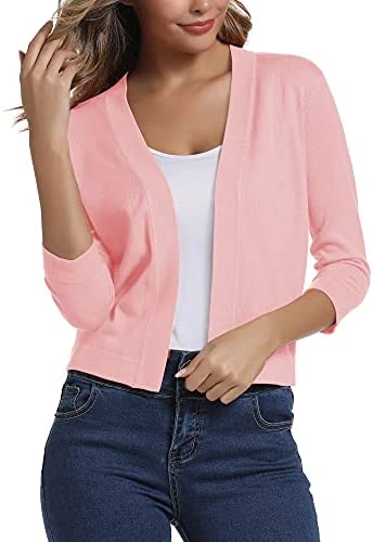 Urban CoCo Women's 3/4 Sleeve Cropped Cardigan Sweater Elegant Shrugs for Women