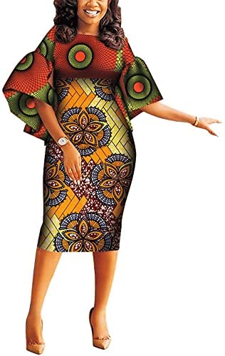 Women African Dashiki Dresses Traditional Print Patchwork Knee Length Dress for Lady