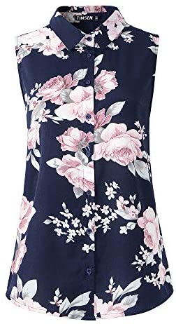TIMSEM Womens Sleeveless Floral Printed Chiffon Casual Blouse Shirts Tops