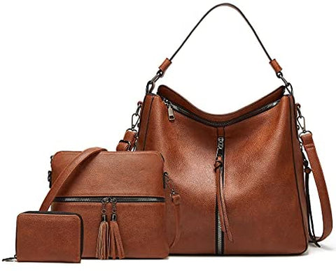 Women Fashion Synthetic Leather Handbags Tote Bag Shoulder Bag Top Handle Satchel Purse Set 4pcs