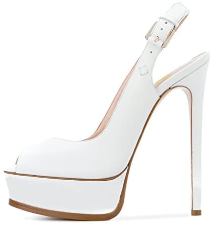 FSJ Women Sexy Peep Toe Stilettos Pumps Platform High Heels Slingback Sandals Strappy Dress Party Shoes with Buckle Size 4-15 US