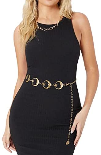 XZQTIVE Waist Chain Belts for Women Rhinestone Crystal Waist Belts Chain for Dresses Adjustable Ladies Metal Body Link Belt