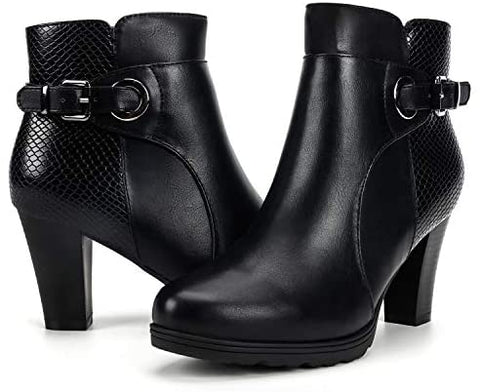mysoft Women's Zipper Bootie Chunky Stacked Heel Ankle Boots Buckle Strap Ankle
