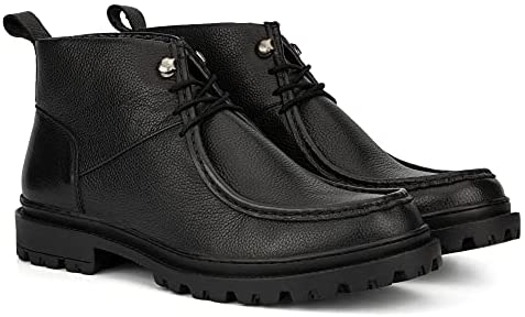 Reserved Footwear New York Positron Men’s Fashion Classic Combat Leather Ankle Mid-Top Oxford Boots, Round Toe, Thermoplastic rubber Outsole