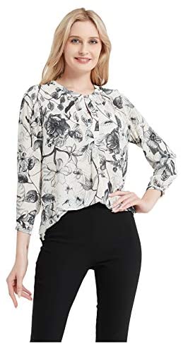 Womens Round Neck 3/4 Sleeves Print Tunic Shirt Blouse Tops