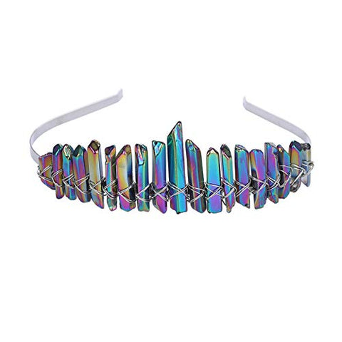 AWAYTR Raw Crystal Quartz Crown – Rhinestone Tiara Mermaid Headband for Woman Weeding and Partie(white)