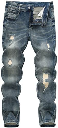 KLIEGOU Men's Ripped Slim Fit Tapered Leg Jeans