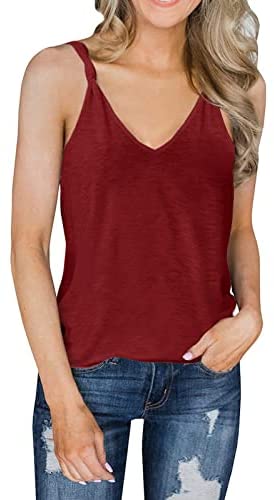GAMISOTE Womens V Neck Tank Tops Knotted Straps Sleeveless Basic Workout Tees Shirt