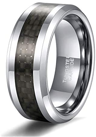 TRUMIUM 6mm 8mm Black Blue Tungsten Ring Carbon Fiber Inlay Wedding Band for Men Women Size 4-15