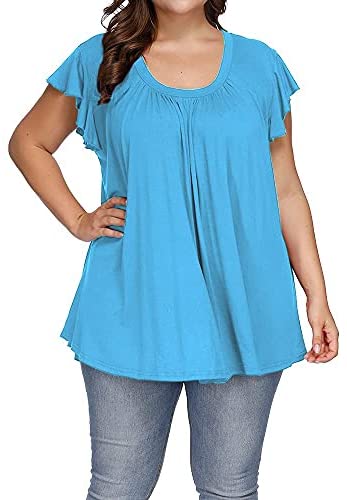 Women's Plus Size Top Short Sleeve Casual Ruffle Loose Pleated Flowy Summer T Shirts