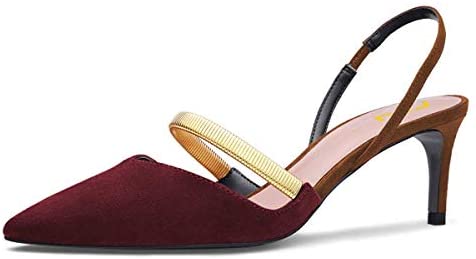 FSJ Women Trendy Mid Low Heeled Slingback Pumps Slip On Pointed Toe Sandals Basic Business Party Shoe 4-15 US