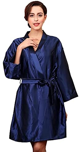 Women’s Satin Robe V-Neck Lace Trim Sexy Kimono Bathrobes Lingerie with Inside Ties-Bridesmaids Nightgown Sleepwear-One Size