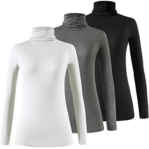Xelky Womens Long Sleeve Turtleneck Shirt Lightweight Slim Turtle Neck Active Tops Basic Pullover Undershirt 2 Pack