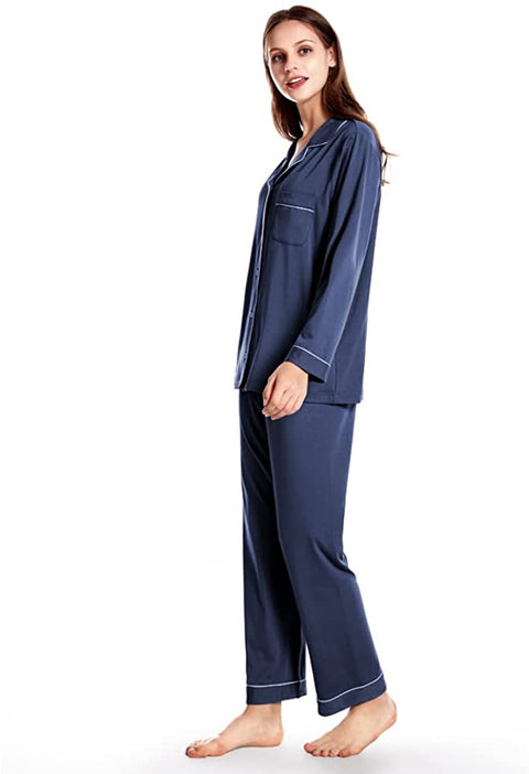 Women Pajamas Set Bamboo Viscose Soft Breathable Nightgown with Long Sleeve