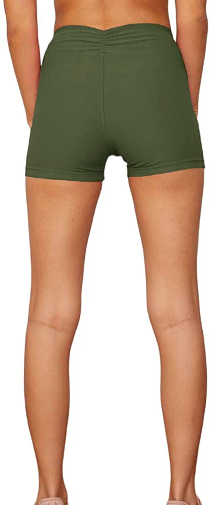 Women's Casual Cross Waist Shorts Waist Ruched Solid Stretch Workout Running Biker Booty Yoga Short Pants