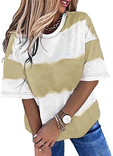 Women Gradient Striped T-Shirt Casual Short Sleeve Print Tunic Top