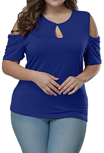 Women's Plus Size Top Keyhole Front Short Sleeve Cold Shoulder T Shirt