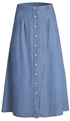 Womens A Line Long Lightweight Tencel Denim Tiered Skirt with Multi Layers