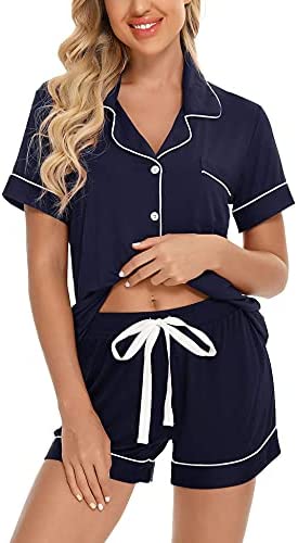 Womens Pajamas Set Short Sleeve Sleepwear Button Down Nightwear Shorts Soft Pj Sets S-XXL