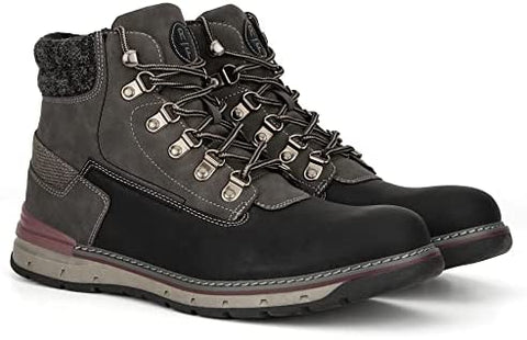 Reserved Footwear Guage Men's Particle Casual Motorcycle Leather And Suede High Top Sneaker Boots, Lace-Up Zip, Round Toe, Rubber Outsole