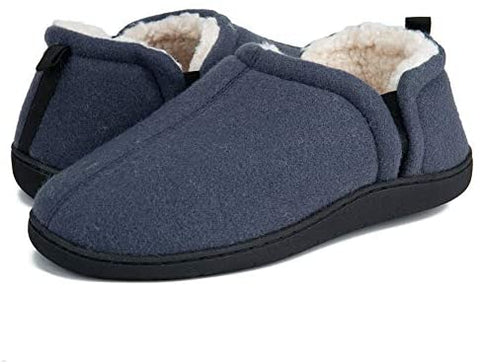 Slippers for Men Cozy Memory Foam Closed Back House Shoes with Plush Sherpa Fleece Lining Anti-Skid Rubber Sole Slip on Flats Slippers Indoor Outdoor