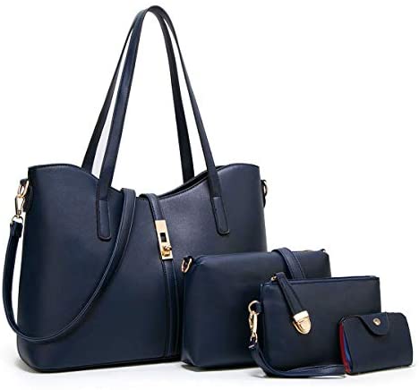 Women Fashion Synthetic Leather Handbags+Shoulder Bag+Purse+Card Holder 4pcs Set Tote