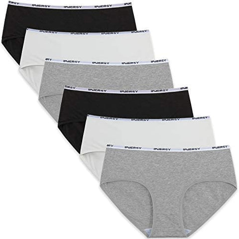 INNERSY Womens Cotton Sporty Underwear Hipster Panties Regular & Plus Size 6-Pack