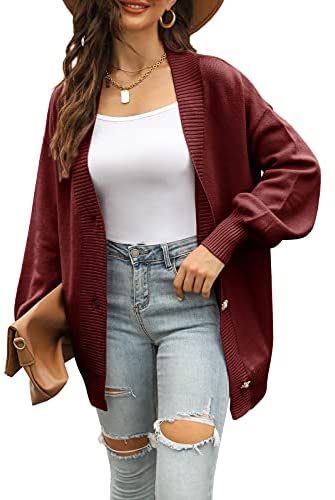 GAMISOTE Womens Cardigan Sweaters Chunky Oversized V Neck Long Knitted Button Down Outerwear