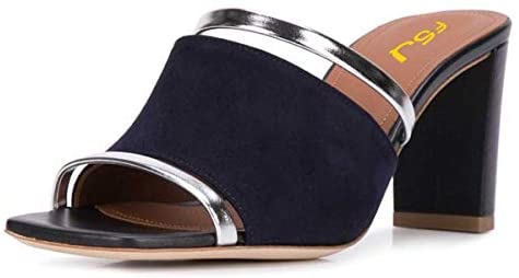 FSJ Women Open Peep Toe High Heel Slide Sandals Backless Slip on Clogs Mules Gold Band Casual Shoes Size 4-15 US