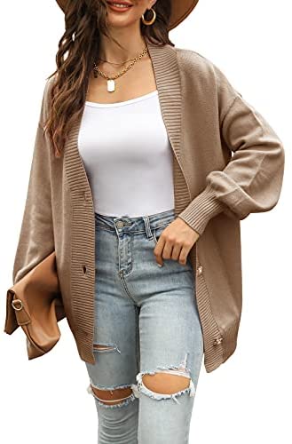 GAMISOTE Womens Cardigan Sweaters Chunky Oversized V Neck Long Knitted Button Down Outerwear