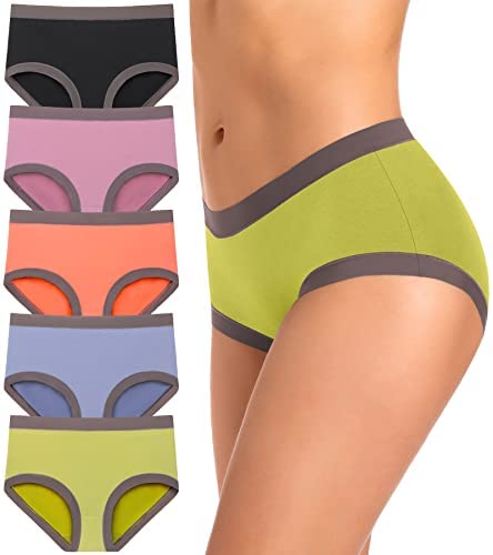 Womens Cotton Underwear, 5 Pack Seamless Briefs Soft Full Coverage Hipster Panties Breathable Stretch Briefs