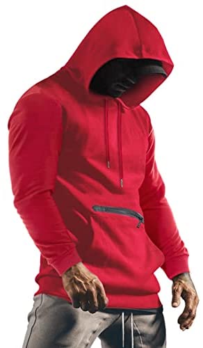 iWoo Mens Fashion Muscle T Shirts Hooded Workout Shirts with Pocket