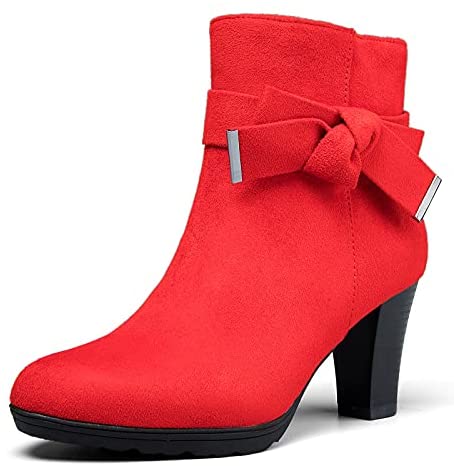 mysoft Women's Booties with Heel, Chunky Stacked Heel Zipper Ankle Boots for Ladies