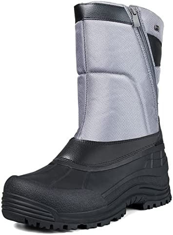 mysoft Men's Winter Snow Boots Mid Calf Waterproof Insulated Fur Lined Warm Anti-Slip Zip Boot